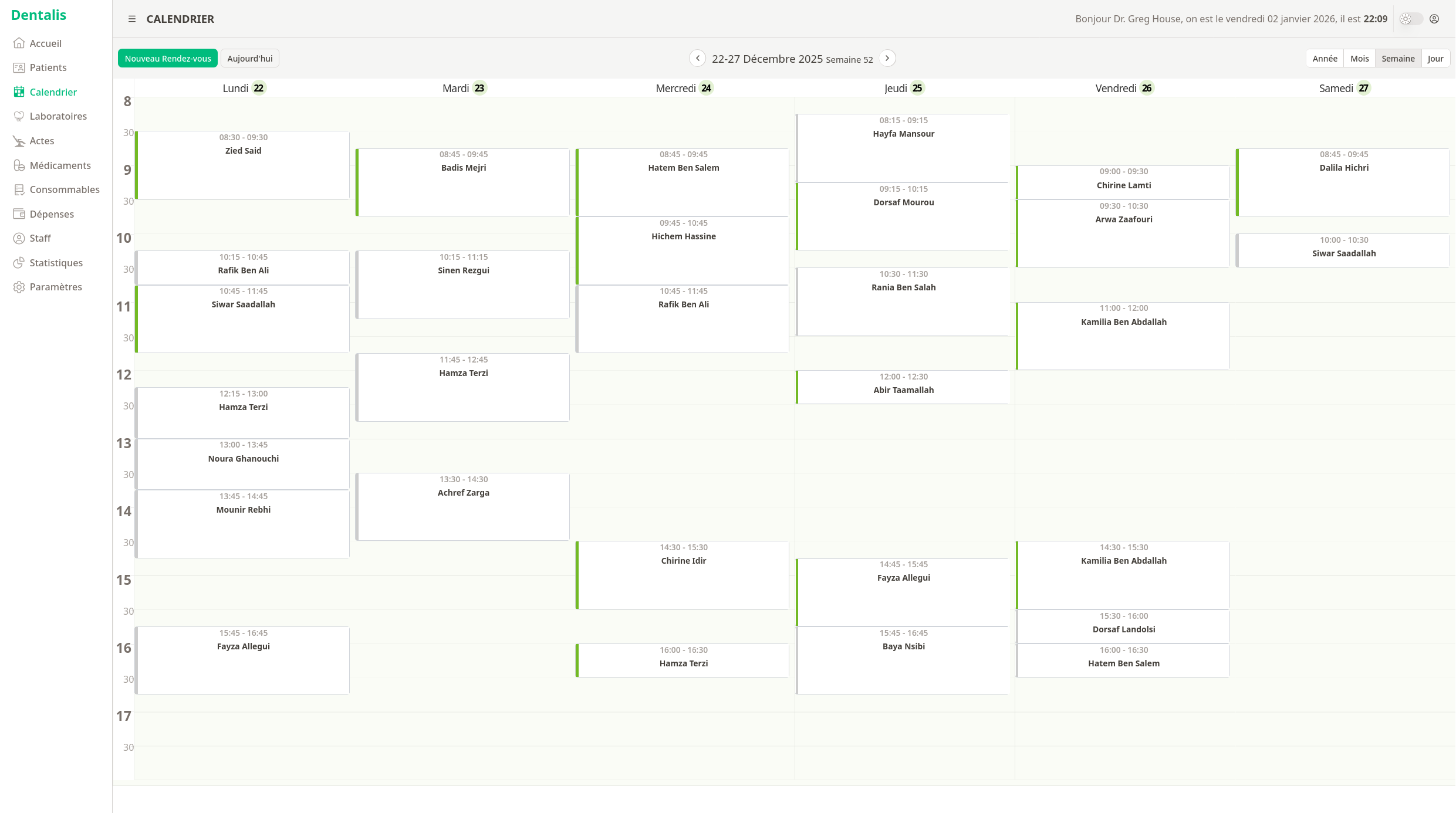 A screenshot of Calendrier