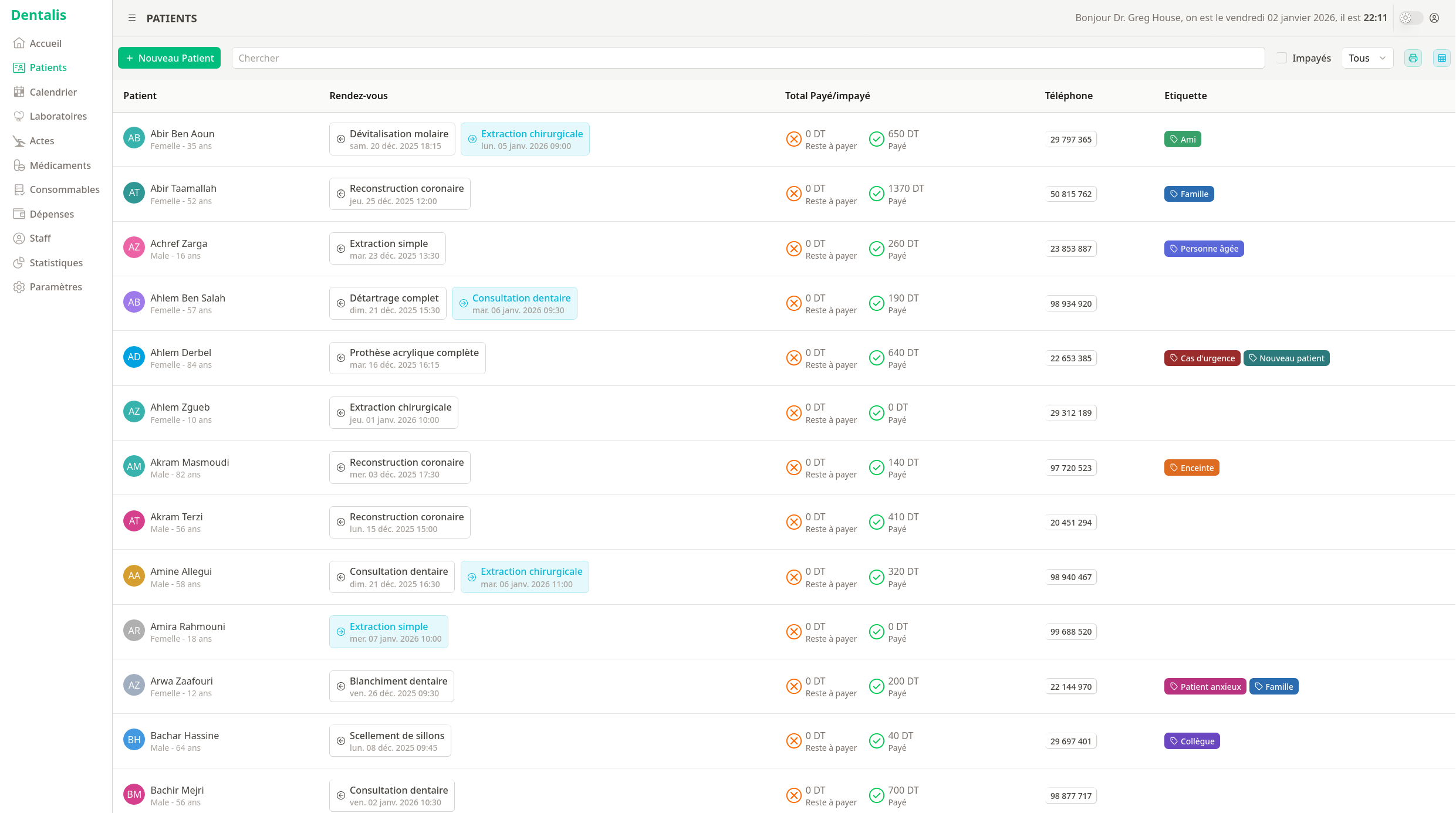 A screenshot of Patients