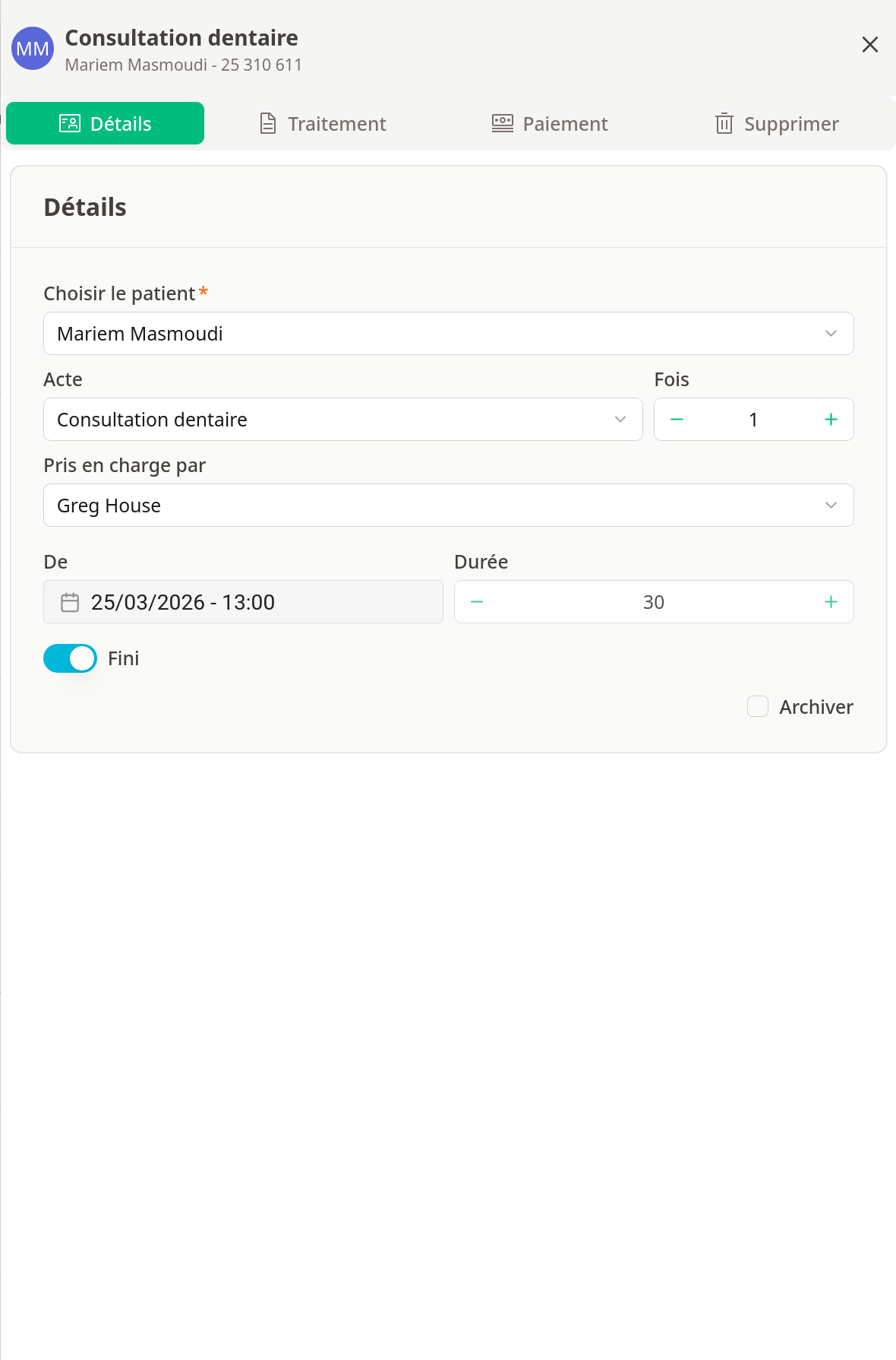 Fenêtre d'ajout de rendez-vous