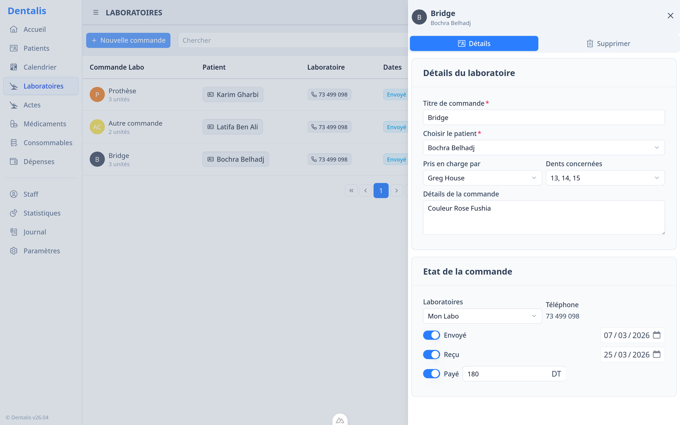 Fenêtre d'ajout de commande Labo