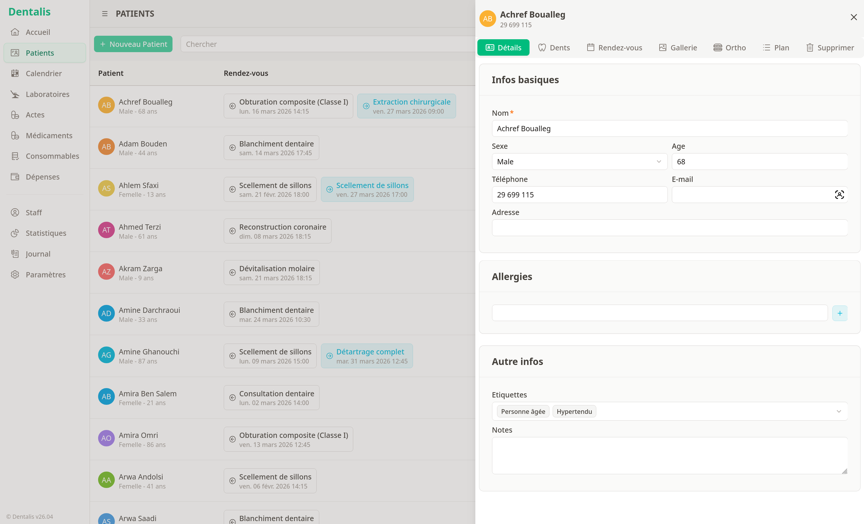 Fiche patient - Détails